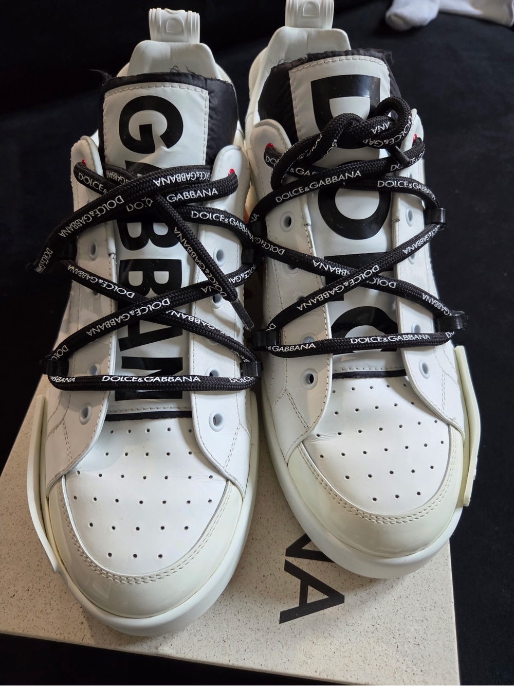 Dolce & Gabbana White and Black Logo Lace-Up Sneakers